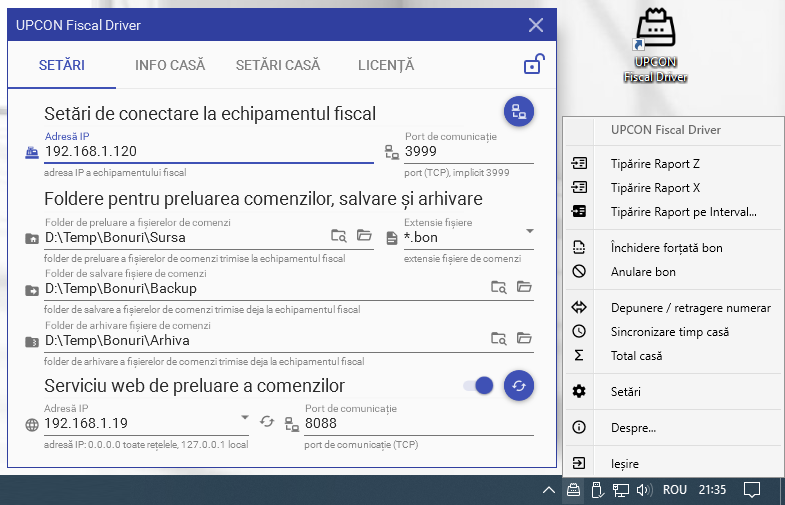 Capturi de ecran ale aplicației web UpCon