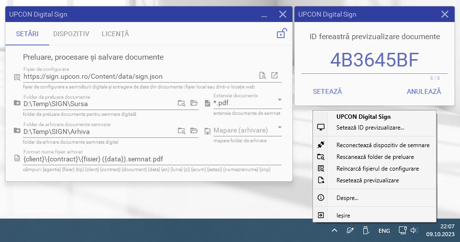 Capturi de ecran ale aplicației UPCON Digital Sign