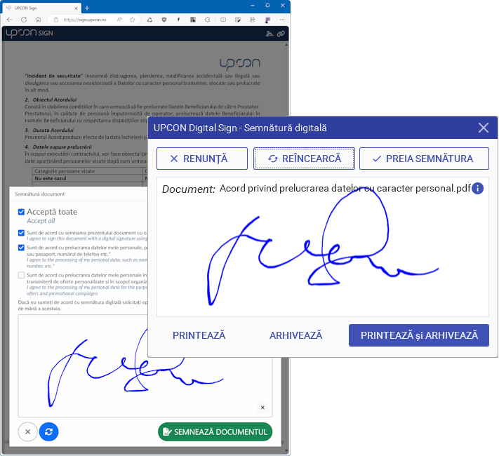 Capturi de ecran ale aplicației web UpCon